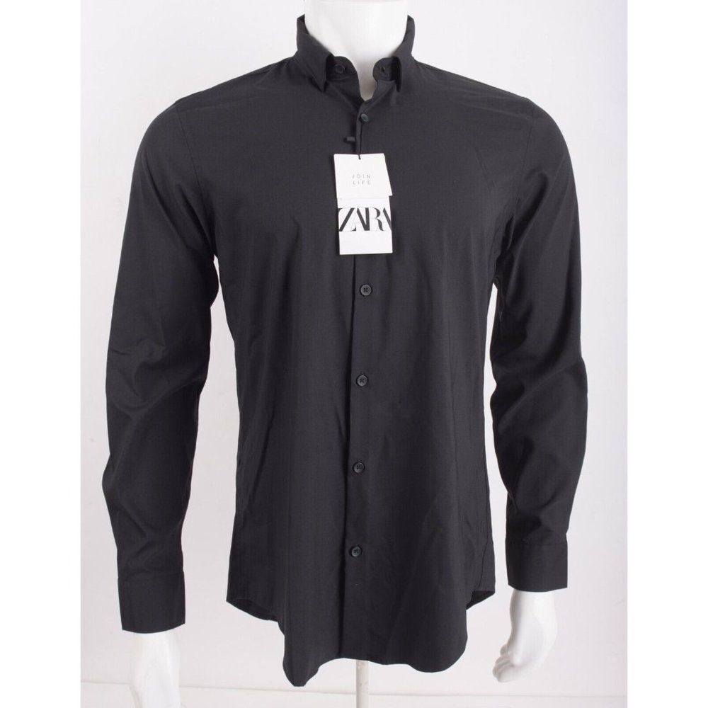 Zara Mens Dress Shirt Oxford Size M Black Active Fabric Slim Fit 5445/302 NWT